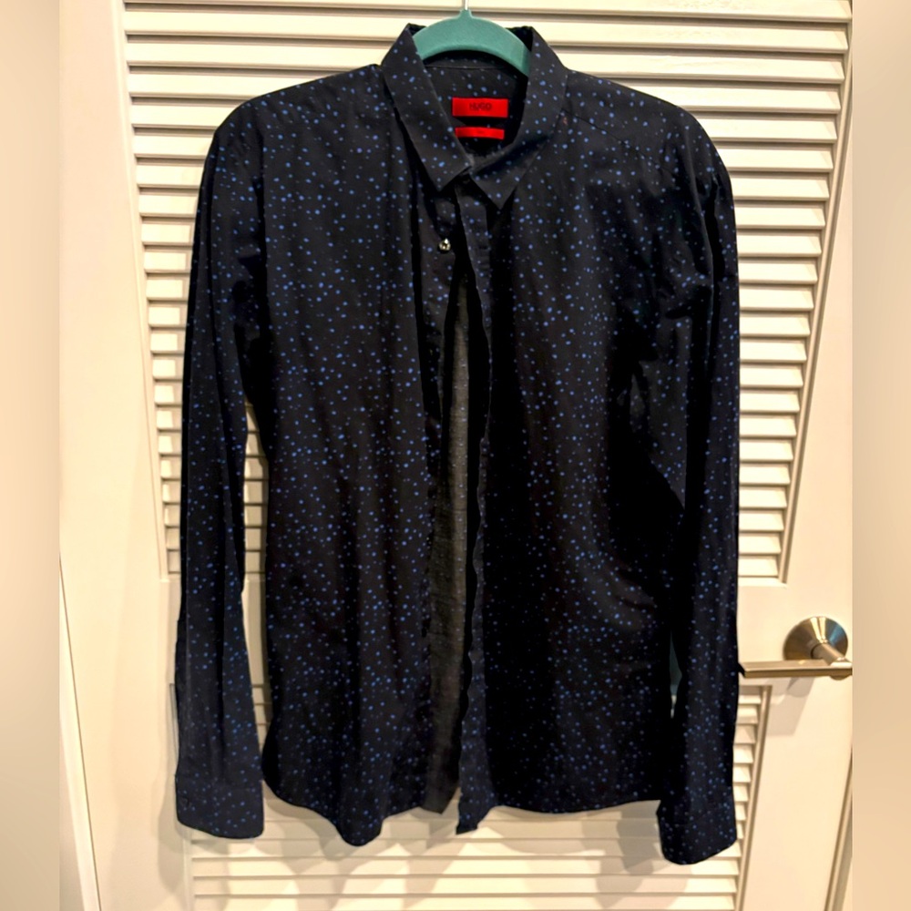 Boss black dress shirt blue dots